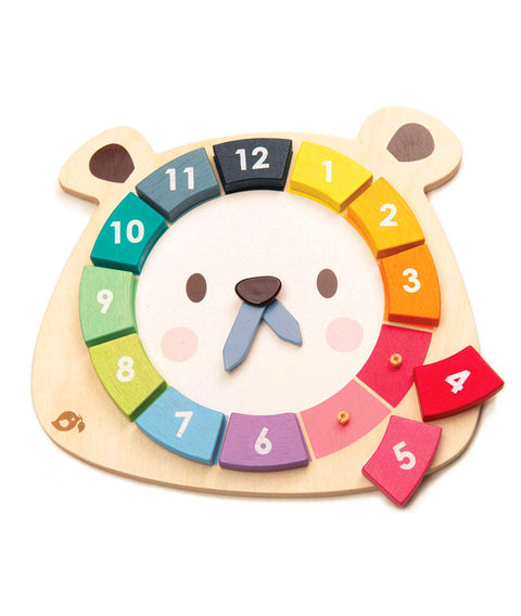 Ceasul Ursul colorat, din lemn premium - Bear Colour Clock - 12 piese colorate - Tender Leaf Toys
