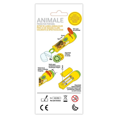ANIMALE - Proiector portabil pentru copii, 24 imagini clare, colorate si spectaculoase