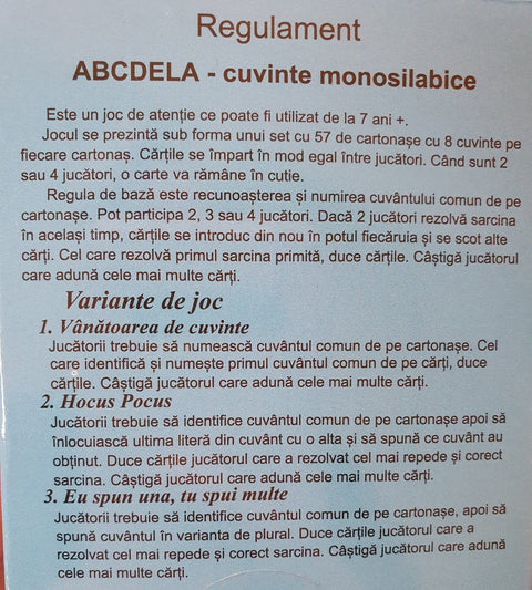 Joc didactic ABCDELA - Cuvinte monosilabice