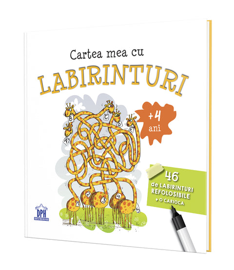 Cartea mea cu LABIRINTURI (+ 4 ANI) -46 de labirinturi refolosibile + o carioca - portocaliu