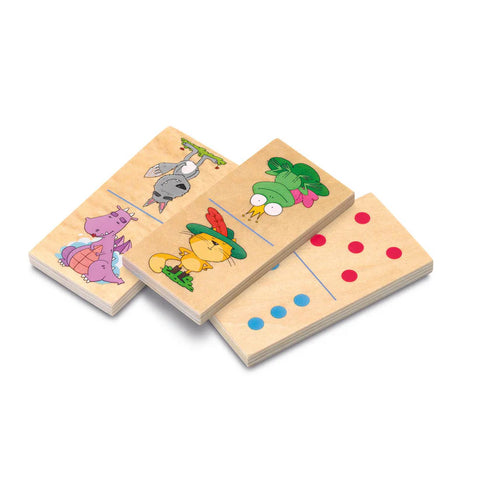 Joc Domino XL din lemn, reversibil, cu Ilustratii. Cayro