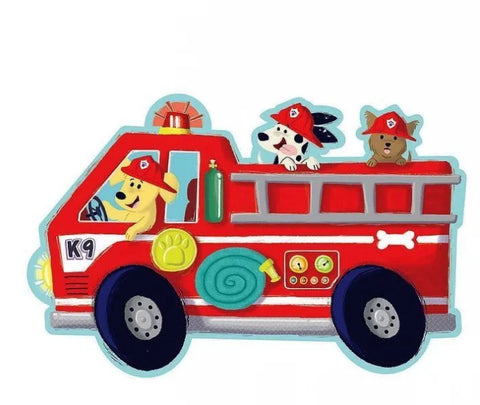 Puzzle de podea Masina de pompieri. Firetruck pups puzzle