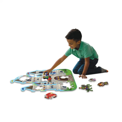 Puzzle de podea in de forma de castel, cu personaje si dragoni. Castle Floor Puzzle