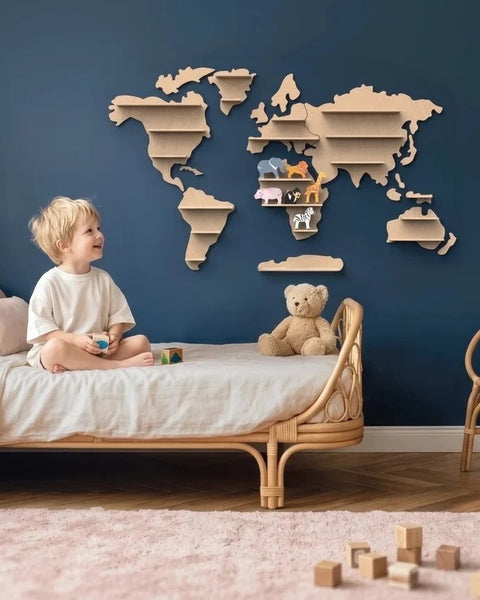 Raft din lemn Harta lumii cu 6 animale africane, Speedy Monkey