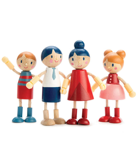 Set figurine din lemn premium Familie cu 4 membri Doll Family - cu membre ajustabile - Tender Leaf Toys