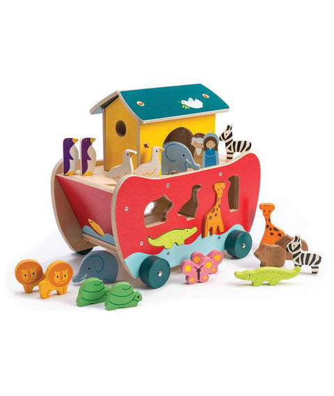 Arca lui Noe - Sortarea animalelor, din lemn premium - Noah's Shape Sorter Ark - 23 de piese - Tender Leaf Toys