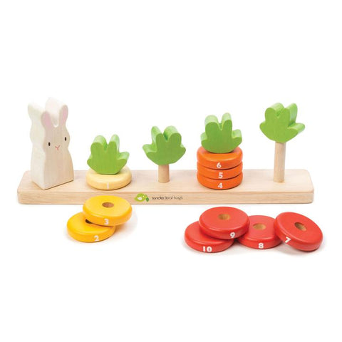 Numaratoarea morcovilor din lemn premium - Counting Carrots - 16 piese - Tender Leaf Toys