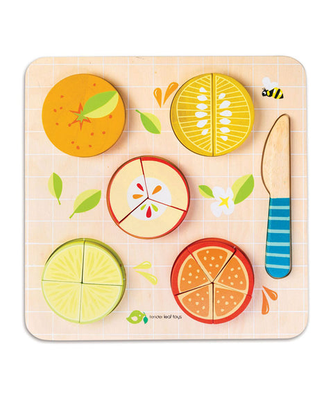 Puzzle educativ Fractionarea fructelor, din lemn premium - Citrus Fractions - Tender Leaf Toys