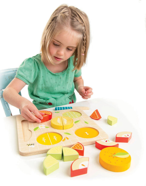 Puzzle educativ Fractionarea fructelor, din lemn premium - Citrus Fractions - Tender Leaf Toys