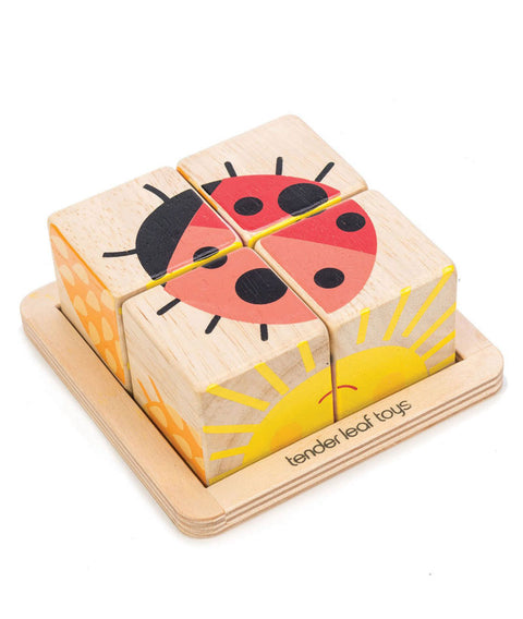 Puzzle educativ Cuburi ilustrate, din lemn premium -Baby Blocks - 5 piese - Tender Leaf Toys