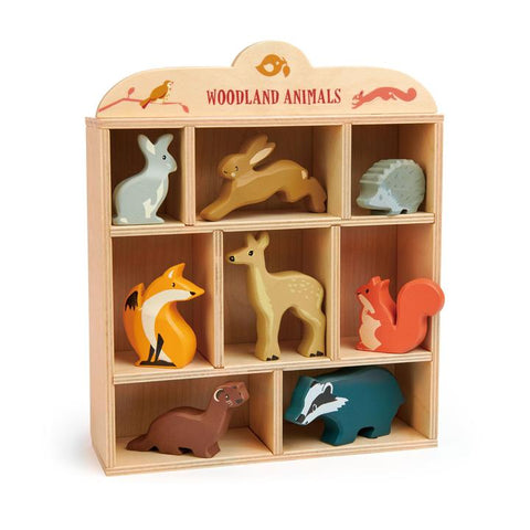 Animalutele padurii pe raft, din lemn premium - Woodland Animals - 8 piese - Tender Leaf Toys