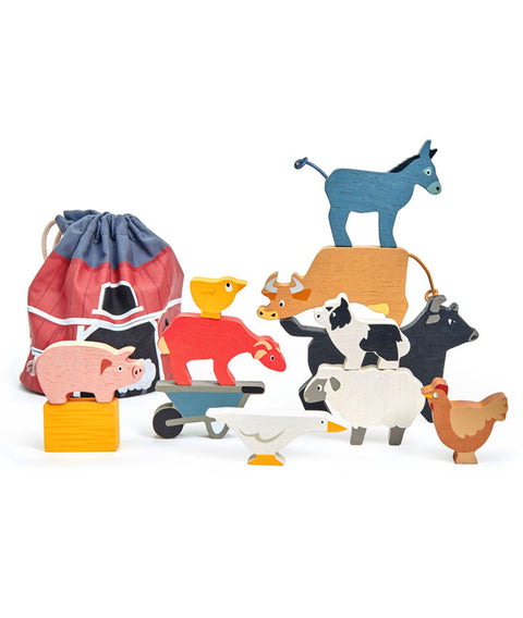 Animale domestice, din lemn premium - Stacking Farmyard - 13 piese - Tender Leaf Toys