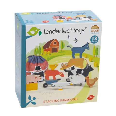 Animale domestice, din lemn premium - Stacking Farmyard - 13 piese - Tender Leaf Toys