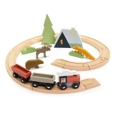 Set de tren montan, din lemn premium - Treetops Train Set