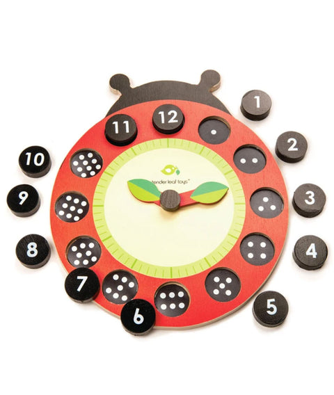 Ceas educativ Buburuza, din lemn premium - Ladybug Teaching Clock - Tender Leaf Toys