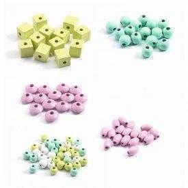 Margele de insirat din lemn Frunze si flori. Djeco