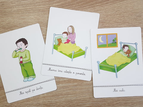 Rutine Montessori pentru baieti - Retro flashcarduri